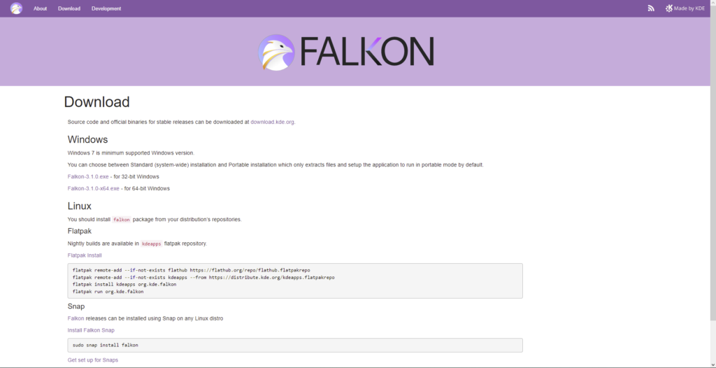 Falkon browser for Linux.