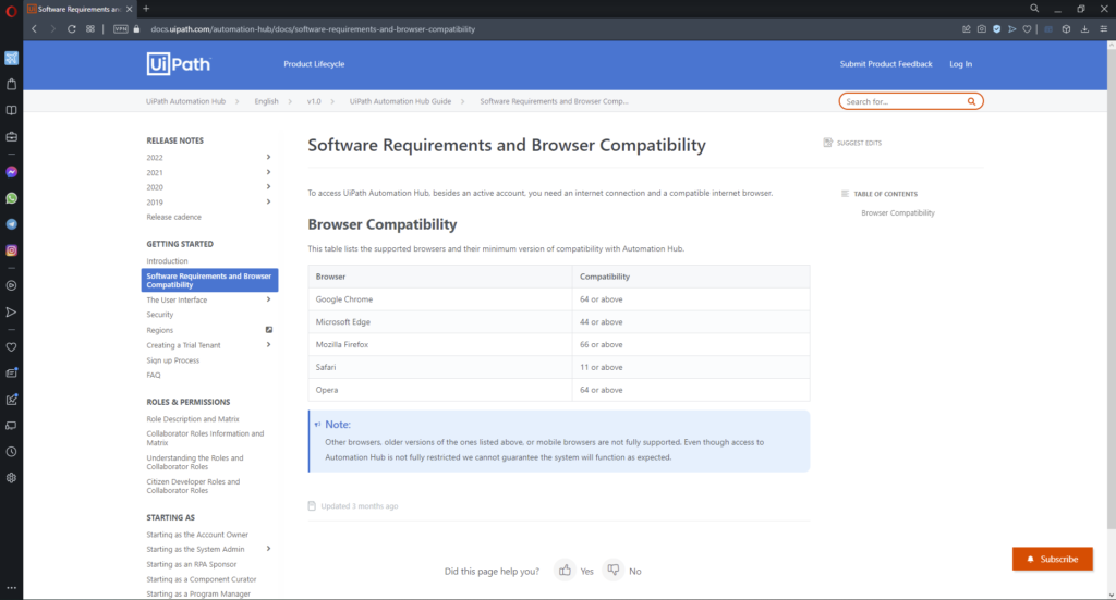 Supported browsers for UiPath.