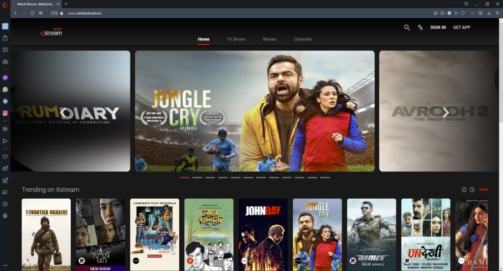 Opera best browser for Airtel Xstream.