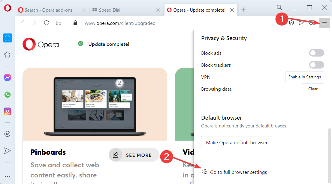 opera-settings browser not allowing redirects