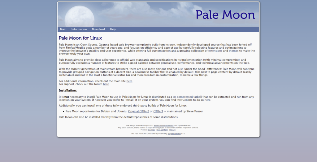 Pale Moon browser for Elementary OS.