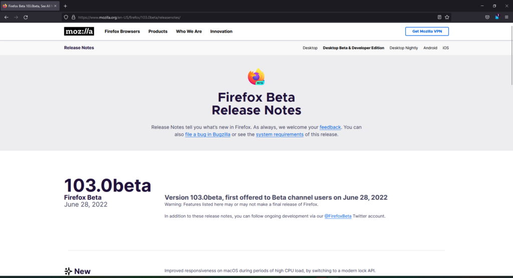 Firefox Beta release notes.