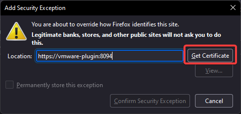 Enter URL and click get certificate to if enhanced authentication plugin not working firefox.