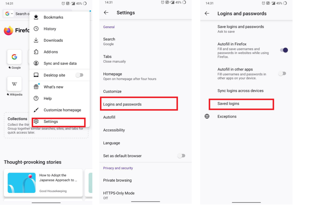 View Firefox saved passwords on Android