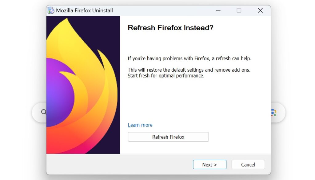 Firefox Refresh feature