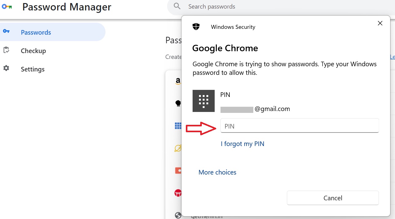 Windows Security window in password manager