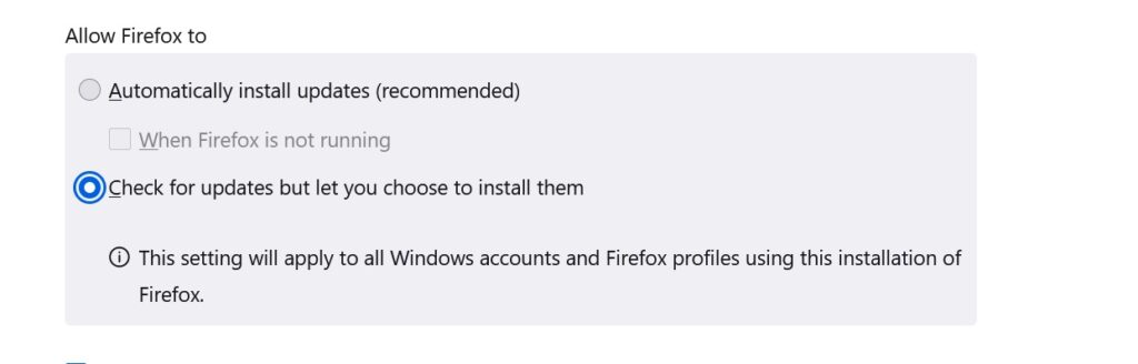 Disable automatic updates on Firefox