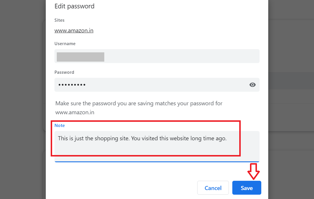 Add notes to site saved passwords in Chrome