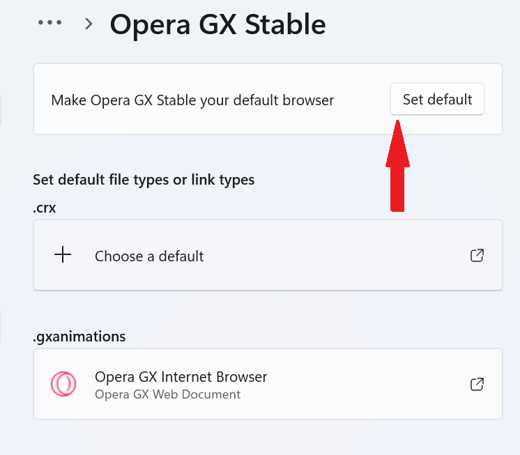 Opera GX set as default